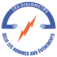 Logo circulaire des Disjonctés avec un éclair orange au centre, deux câbles électriques bleus et le slogan "Relie les hommes aux événements".
